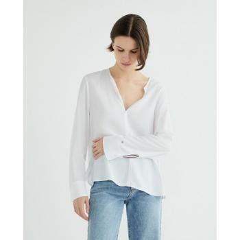 Tommy Hilfiger Women's White V-Neck Long Sleeve Relaxed Fit Blouse