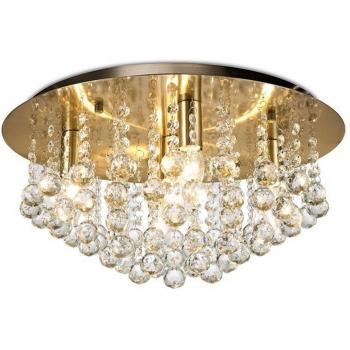 Plafón de diseño Acton en latón antiguo, 5 bombillas E14, diámetro de 23 cm (460 mm), redondo, con esfera de cristal