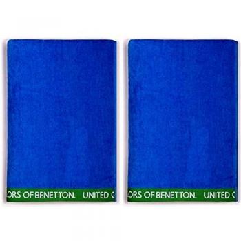 UNITED COLORS OF BENETTON, SET 2 TOALLAS DE PLAYA 90X160CM 380GSM VELOUR 100PercentALGODON AZUL CASA BENETTON, 90x160 c/u