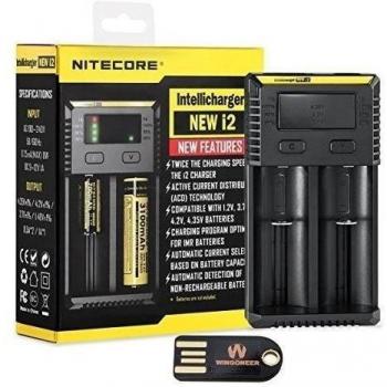 Nitecore Nueva i2 (2016 versión) Cargador de batería inteligente inteligente cargador universal para Li-ion / IMR / Ni-MH / Ni-Cd 26650 22650 18650 18490 18350 17670 17500 17335 16340 RCR123 14500 10440 AA AAA tipos AAAA C D con WINGONEER luz LED USB