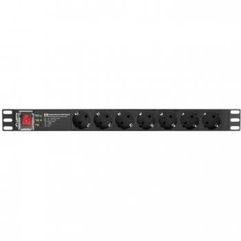 Regleta Lanberg 1U 16A con 7 Tomas Schuko para Rack de 19 Pulgadas y Cable de 2 Metros en Color Negro