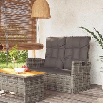 Reclining Garden Bench with Cushions 118cm Grey Poly Rattan