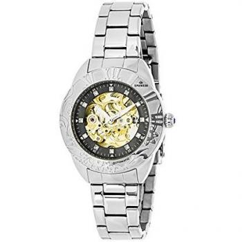 Empress Godiva Automatic Mother-Of-Pearl Skeleton Dial Silver & Black Bracelet Watch
