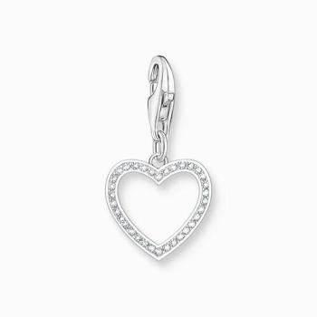 Sterling Silver Open Heart Charm with Cubic Zirconia Surround