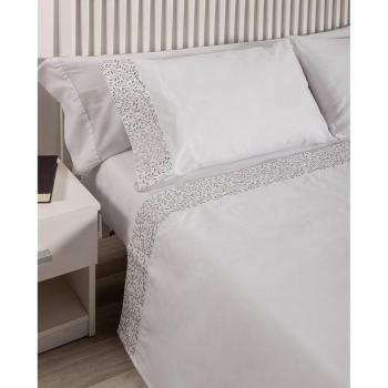 Juego de Sábanas Tilia Bordado 135 cm Blanco Gris