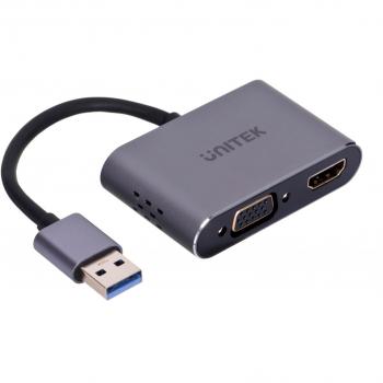Adaptador Unitek USB-A - HDMI & VGA, Full HD, M/F