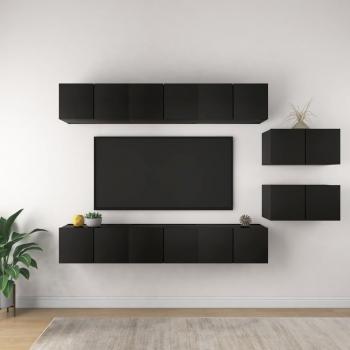 Set de muebles de salón 8 piezas madera ingeniería 60 x 30 x 30 cm, Mueble de TV, Mueble Televisor, Mesa de TV, color negro