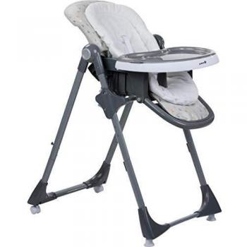 Safety 1st Kiwi, Trona 3 en 1, respaldo y reposapiés reclinables hasta la posición tumbada, incluye mesa con bandeja extraíble y arco de juego, Color gris cálido