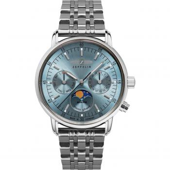 Reloj Zeppelin LZ14 Marine Moonphase de acero inoxidable con esfera azul hielo y cuarzo Z8637M3 para mujer