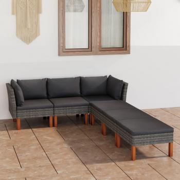 6-Piece Grey Poly Rattan Garden Lounge Set with Cushions