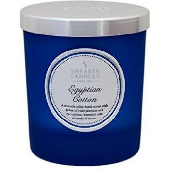 Decoragloba SCC720 - Vela con vaso de cristal, cera vegetal con esencia egyptian cotton, 7,5 x 8,5 cm, color azul