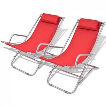 vidaXL Tumbonas Modelos Reclinables Pack 2 Unidades de Acero Rojo 69x61x94 cm