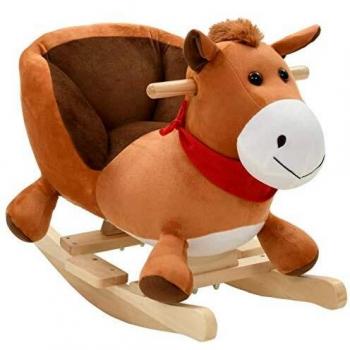 vidaXL Caballito Balancín Respaldo Niño Marrón Mecedora Caballo Peluche Niños