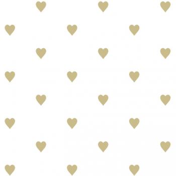 Papel Pintado Corazones Blanco y Oro - 0,53 x 10,05 m - Estilo Elegante