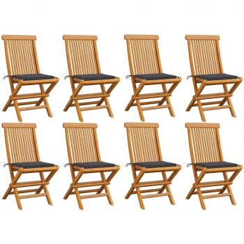 Teak Garden Chairs Set with Anthracite Cushions - 8 Pieces
