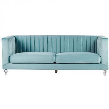 Sofá de Terciopelo Azul Claro 3 Plazas Acolchado Estilo Glam Arvika