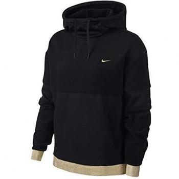 NIKE W Icon Clsh FLC Po HD Long Sleeve Top, Mujer, Black/Metallic Gold, L
