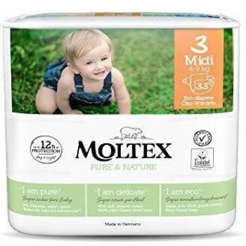 MOLTEX Pañales Desechables Ecológicos Midi 3, 4-9 Kg, 33 Unidades
