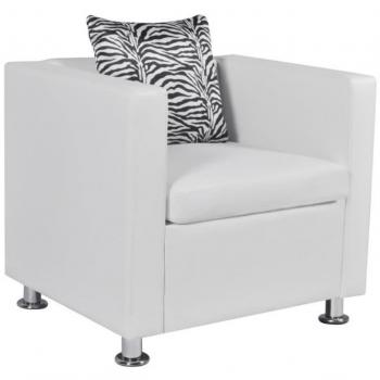 vidaXL Sillón cuadrado blanco de cuero artificial muebles casa asiento bricolaje
