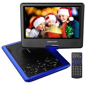 DBPOWER Reproductor de DVD Portátil de 9.5 con Pantalla Giratoria, 5 Horas recargable incorporada de la batería, Compatible con Tarjetas SD y USB, con el cargador del coche y dispositivo de juego - Azul