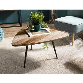 Mesa de centro ovalada de madera de teca reciclada con patas de metal 75 cm