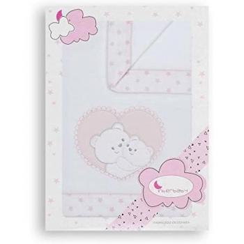 Sábanas Cuna Franela Corazón Oso Blanco Rosa