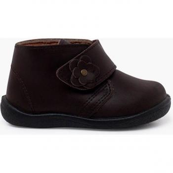 Botas de bebé niña de piel lavable con flor y cierre adherente