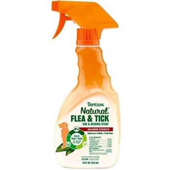 TROPICLEAN Spray Anti Pulgas y Garrapatas para Perros y Camas - Máxima Potencia - Mata 99% de Garrapatas, Pulgas, Larvas, Huevos - Repele por 2 Semanas - Ingredientes Naturales - Aroma Fresco, 473 ml