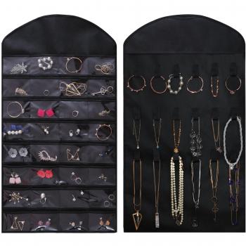 Ezigoo Organizador Colgante de Vestido, Organizador de Joyas, Aretes Exhibición, Bolsa de Almacenamiento, Accesorios de Moda de Doble Cara, 32 Bolsillos Transparentes y 18 Pestañas de Gancho y Bucle