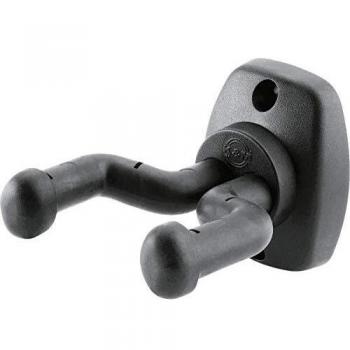 K&M 16250 Black Wall-Mounted Guitar Holder - Self-Locking Stand for Guitar, Bass, and Electric Guitar