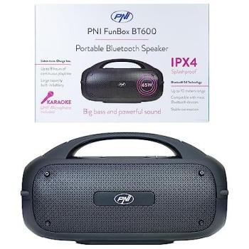 Altavoz Bluetooth PNI FunBox BT600, 65W, MP3, USB, lector de tarjetas, inalámbrico (8h de autonomía), IPX4, color negro