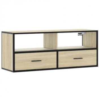 Mueble TV madera ingeniería y metal roble Sonoma 100x31x39,5 cm, Soporte para TV, Armario Consola de TV, Muebles de Dormitorio