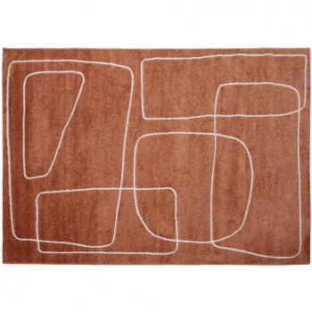 Alfombra rectangular 160 x 230 cm Line Art terracota y blanco Tiana - Barro cocido