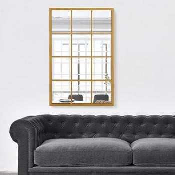Espejo Cuadriculado de Pared Cupello Rectangular 90 x 60 cm con 12 Piezas MDF - Color Dorado