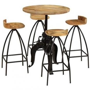 Juego de mesa alta y 4 sillas de bar de madera maciza vidaXL