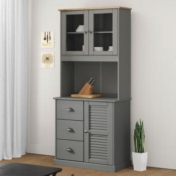 Piano Comò VIGO Gris 78x30x100 cm Madera maciza de pino y Armario superior tocador Vigo madera de pino gris 78x30x100 cm Vidaxl Gris