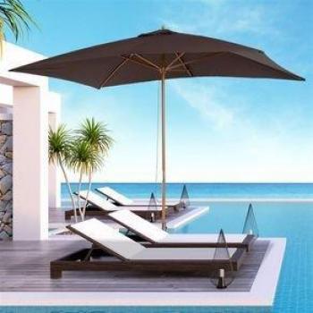 Sombrilla Parasol 200x295x255 cm para Jardín Terraza con Mástil de Madera y Toldo de Poliéster 180g/m² Color Marrón