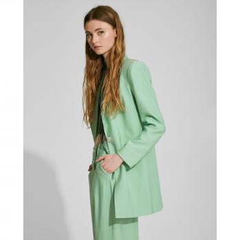 NAËLLE - Blazer larga de mujer con hombreras, cuello solapa, cierre con botón y falsos bolsillos laterales