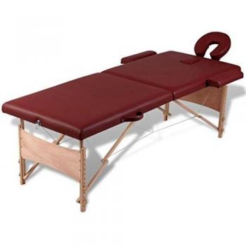 vidaXL Mesa de Masaje Camilla de Masaje de Madera Plegable 2 Zonas + Bolsa, Rojo