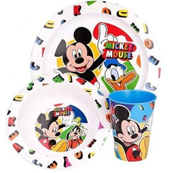 Set vajilla infantil reutilizable apta para microondas compuesta por vaso, plato y cuenco de Mickey Mouse