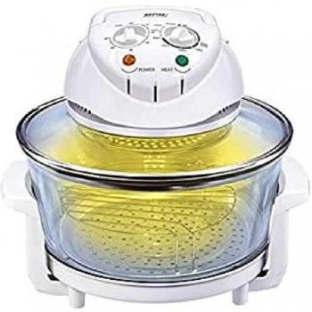 Mpm MKO-01 Horno Halógeno Convección Multifunción Grill, 220 °C, Temporizador 60 Minutos, Aro Extensor, Capacidad 16,5 litros, 1400 W, 0 Decibeles, Blanco