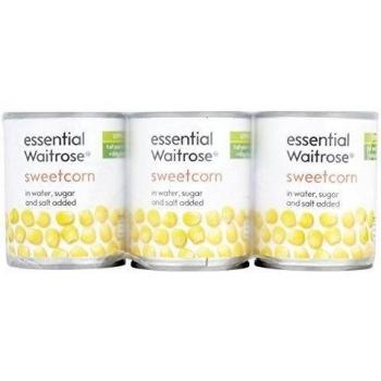 Maíz dulce paquete triple esencial Waitrose 3 x 195g