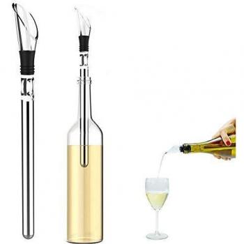 FosFun Enfriador de botellas vino con Varilla de Enfriamiento, Enfriador vino, Vino de acero inoxidable enfriador stick y Aereador, Enfriador botellas y Vertedor, Idea Regalo Mujer Hombre Cumpleaños