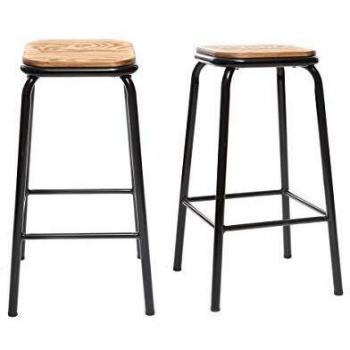 Taburete industrial negro y madera oscura 65 cm lote de 2 MEMPHIS
