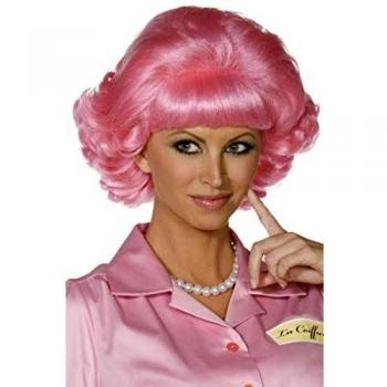 Smiffys-42127 Licenciado oficialmente Peluca de Frenchy de Grease, Corta y rizada, color rosado, Tamaño único