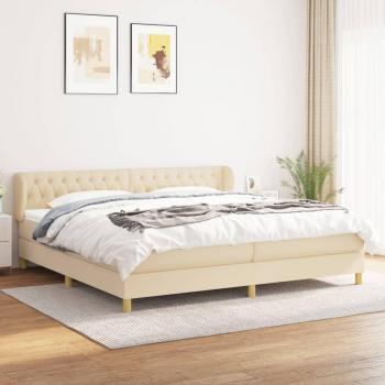 Cama box spring suave con colchón en tela color crema 200x200 cm