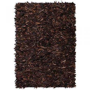 vidaXL Alfombra Shaggy Peluda de Cuero Auténtico 120x170cm Marrón Decoración