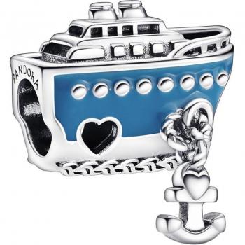 Charm de Plata Esterlina Crucero Anclado con Esmalte Azul 792198C01