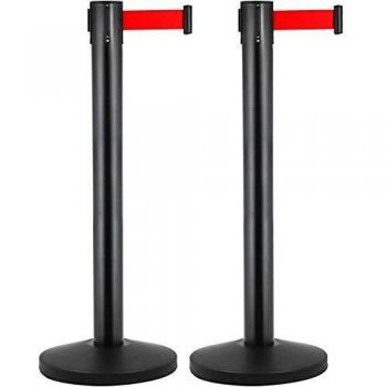 PrimeMatik - Poste Separador 2 uds Negro con Cinta Extensible de 2 m 320 x 63 x 910 mm
