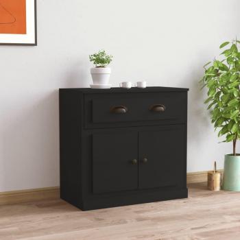 Aparador de madera contrachapada negro 70x35,5x67,5 cm Mueble de Almacenaje de Salón Buffet para salón Armario Auxiliar Armario de Almacenamiento